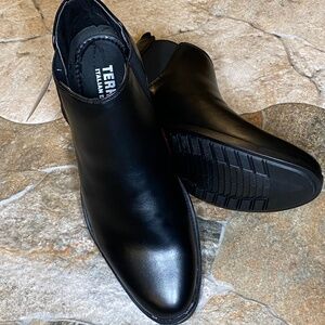 Terroni Men's Black Ankle Slip On Dress Boot-Synthetic Leather-Fashionable